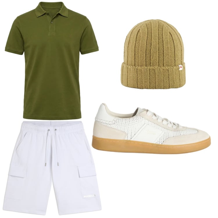 Outfit uomo - Urban. Stile Urban per Tutti i giorni. Abbinamento con sneakers, polo, bermuda, berretti.