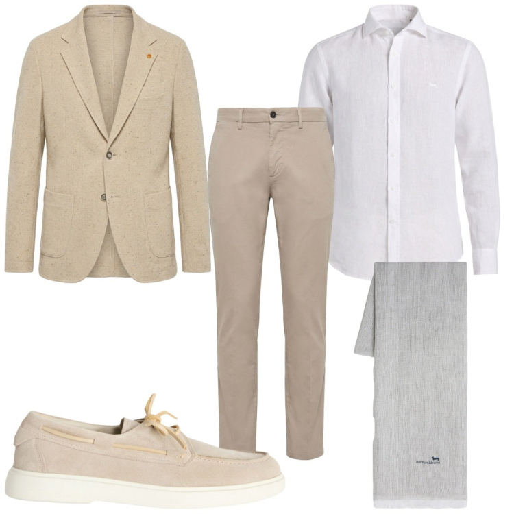 Outfit uomo - Cerimonia d’estate color sabbia. Stile Business/Elegante per Cerimonia. Abbinamento con pantaloni, scarpe stringate, sciarpe, giacche, camicie.