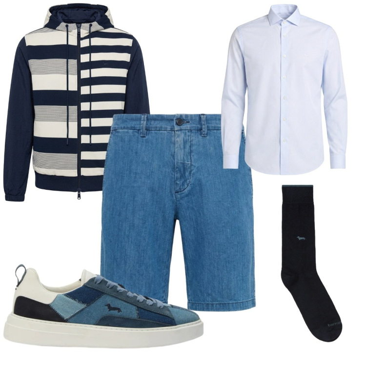Outfit uomo - Denim leggero: trendy. Stile Trendy per Tutti i giorni. Abbinamento con sneakers, bermuda, calzini, camicie, bomber.