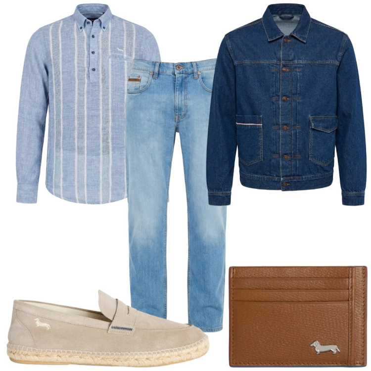 Outfit uomo - Denim leggero in ufficio. Stile Casual per Ufficio. Abbinamento con jeans, portafogli, espadrillas, giacche, camicie.
