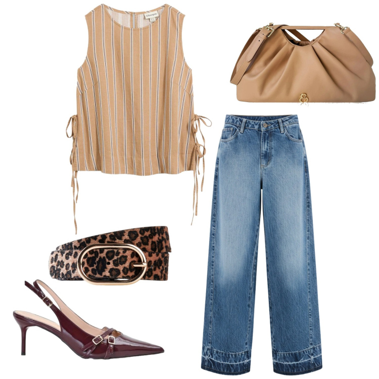 Outfit donna - Total look #2441957. Stile Casual chic per Serata fuori. Abbinamento con cinture, canottiere, clutch, jeans dritti, décolleté.
