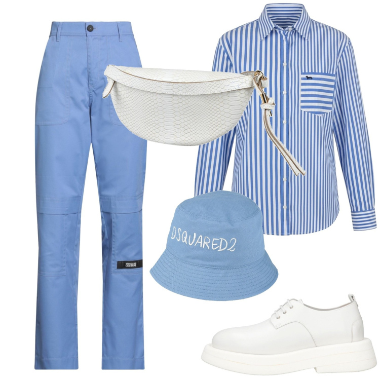 Outfit donna - Total look #2441959. Stile Casual per Tutti i giorni. Abbinamento con pantaloni cargo, marsupi, cappelli, scarpe stringate, camicie.