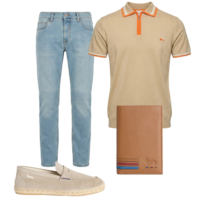 Outfit uomo - Total look #2441960. Stile Casual per Tutti i giorni. Abbinamento con jeans slim fit, portafogli, espadrillas, polo.