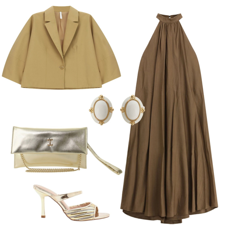 Outfit donna - Total look #2441962. Stile Casual chic per Serata fuori. Abbinamento con orecchini, sabot, borse a tracolla, blazer, vestiti lunghi.