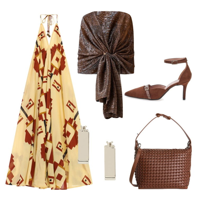 Outfit donna - Total look #2441965. Stile Casual chic per Serata fuori. Abbinamento con borse a spalla, orecchini, vestiti lunghi, stole, décolleté.