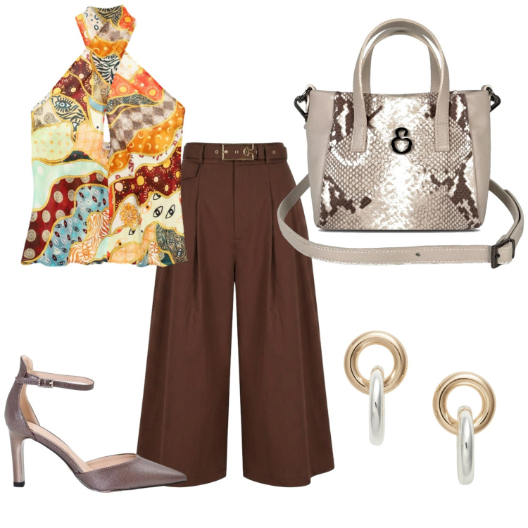 Outfit donna - Total look #2441969. Stile Casual chic per Serata fuori. Abbinamento con borse a mano, orecchini, top, pantaloni capri, décolleté.