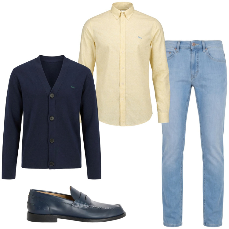 Outfit uomo - Total look #2441970. Stile Trendy Abbinamento con cardigans, jeans, scarpe stringate, camicie.