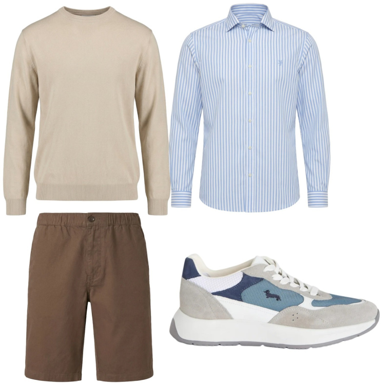 Outfit uomo - Total look #2441989. Stile Casual per Tutti i giorni. Abbinamento con sneakers, maglieria, camicie, bermuda.