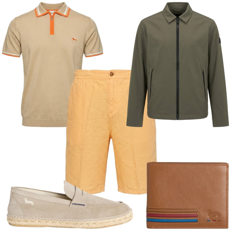 Outfit uomo - Total look #2442004. Stile Casual per Tutti i giorni. Abbinamento con portafogli, espadrillas, polo, bermuda, cappotti.