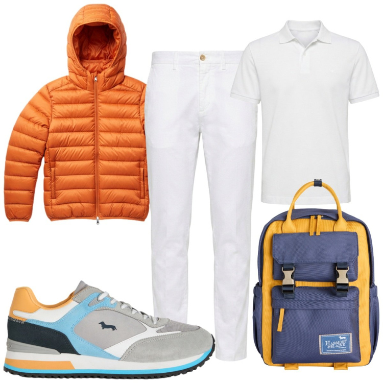 Outfit uomo - Total look #2442011. Stile Trendy per Tutti i giorni. Abbinamento con sneakers, borse sportive, polo, pantaloni chino, bomber.