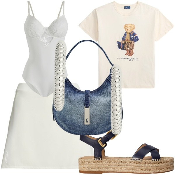 Outfit donna - Total look #2442033. Abbinamento con body, minigonne, orecchini, espadrillas, borse a spalla, t-shirt.