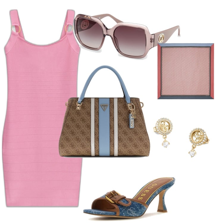 Outfit mujer - Casual #6696. Estilo Casual para Todos los días. Combinación con sandalias de piel, pendientes, vestidos midi/longuettes, bolsos de hombro, gafas de sol, bandas para el pelo.