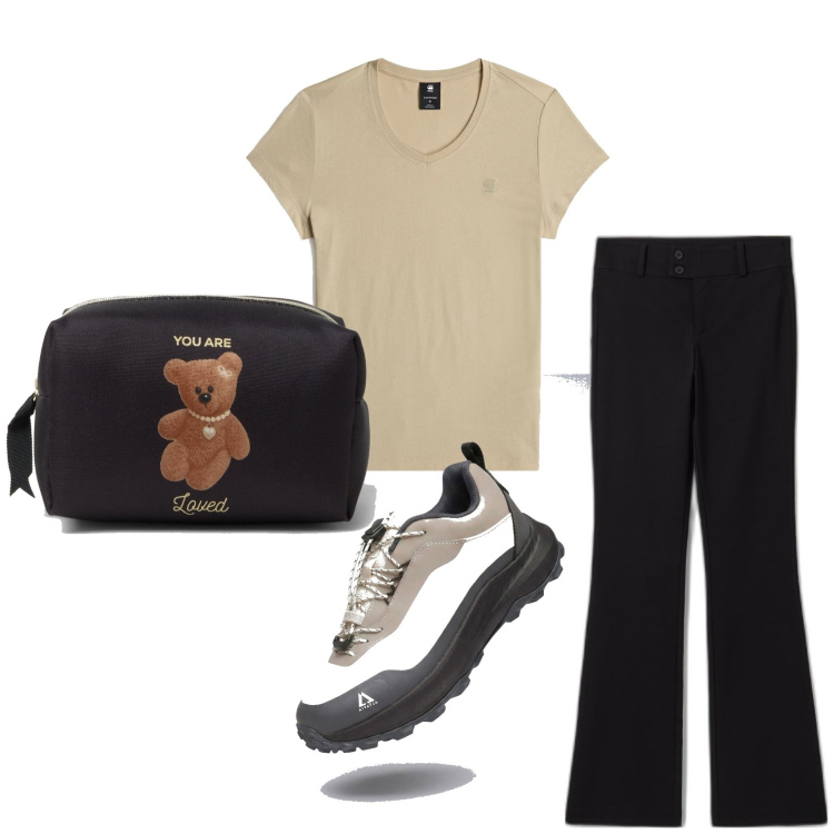 Outfit mujer - Casual look. Estilo Casual para Todos los días. Combinación con pantalones, camiseta, sneakers, maletas.