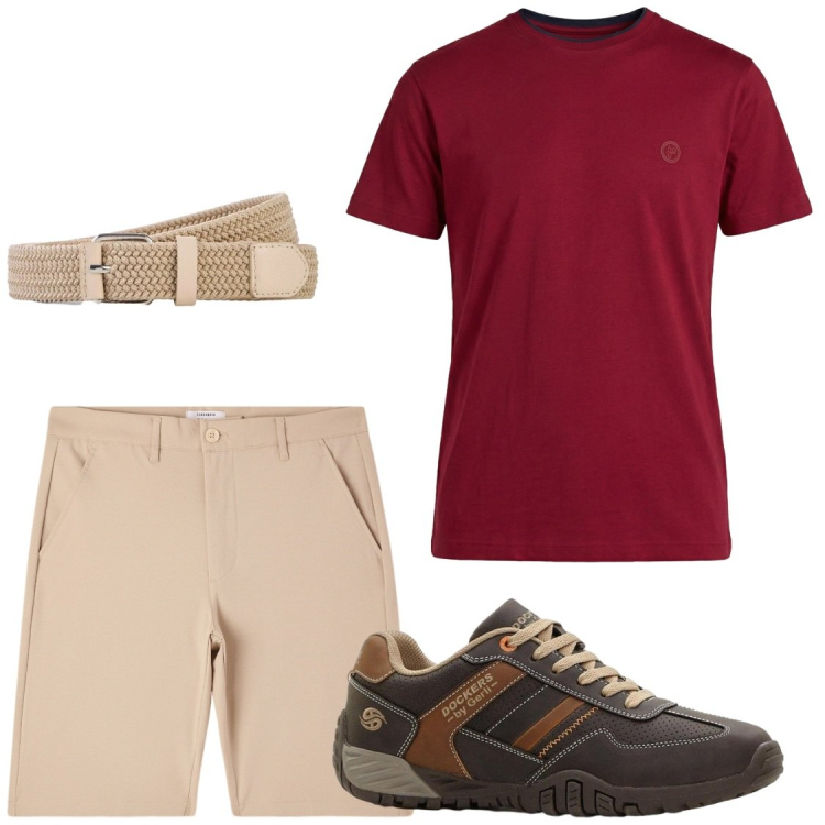 Outfit uomo - Total look #2442078. Stile Casual per Tutti i giorni. Abbinamento con sneakers, cinture, t-shirt, shorts.