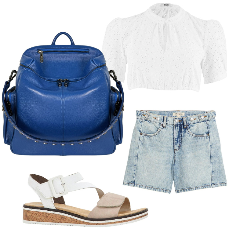 Outfit donna - La camicia-top. Stile Casual per Tutti i giorni. Abbinamento con top, sandali, shorts, zaini.