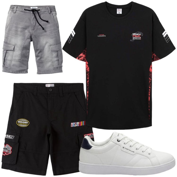 Outfit uomo - In valigia. Stile Casual per Tutti i giorni. Abbinamento con bermuda, sneakers, bermuda, t-shirt sportive.