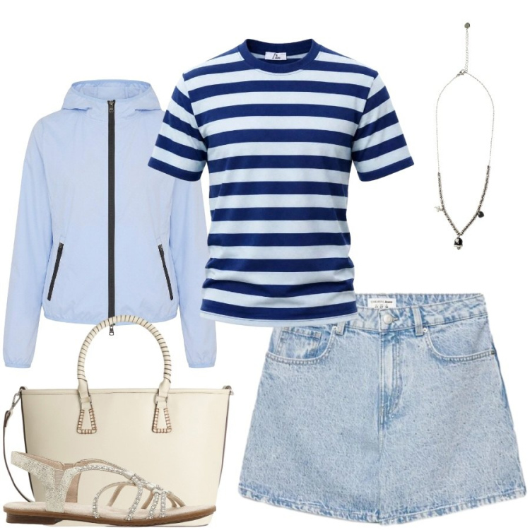 Outfit donna - Total look #2442102. Stile Casual chic per Tutti i giorni. Abbinamento con sandali, t-shirt, shopping bag, shorts, ciondoli, blazer.