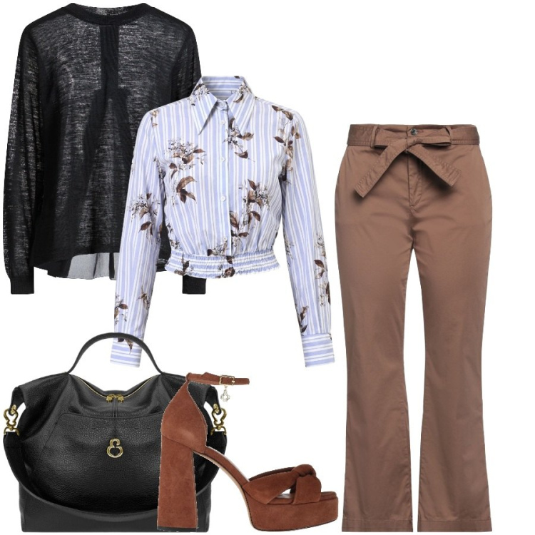 Outfit donna - Total look #2442104. Stile Casual chic per Tutti i giorni. Abbinamento con pullovers, sandali in pelle, pantaloni, borse a spalla, camicie.