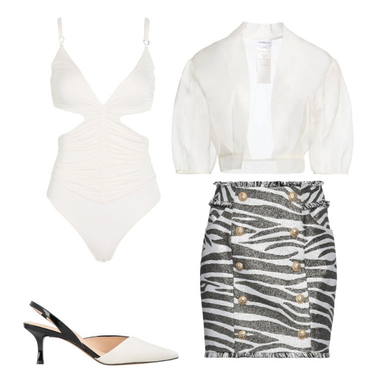 Outfit donna - Zebra. Stile Glamour per Cerimonia. Abbinamento con body, blazer, décolleté, minigonne.