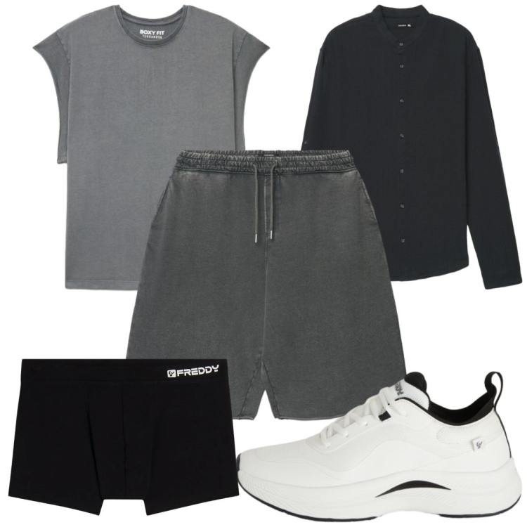 Outfit uomo - Total look #2442115. Stile Trendy per Sport. Abbinamento con camicie, canottiere, bermuda, sneakers, boxer.