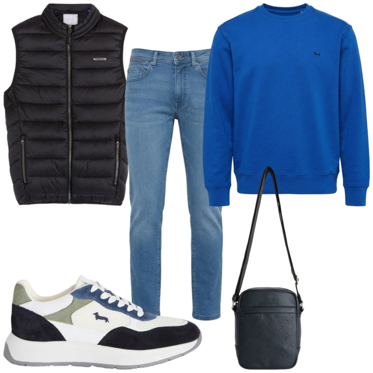 Outfit uomo - Total look #2442116. Stile Casual per Tutti i giorni. Abbinamento con sneakers, felpe, borse sportive, jeans slim fit, piumini.