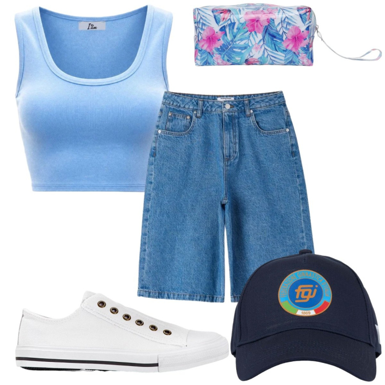Outfit donna - Total look #2442117. Stile Basic per Tutti i giorni. Abbinamento con sneakers, canottiere, valigie, bermuda, cappelli con visiera.
