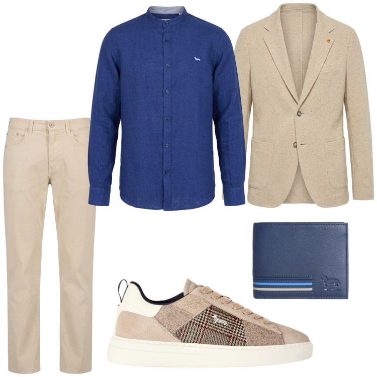 Outfit uomo - Work style. Stile Trendy per Ufficio. Abbinamento con portafogli, pantaloni, giacche, camicie, sneakers.