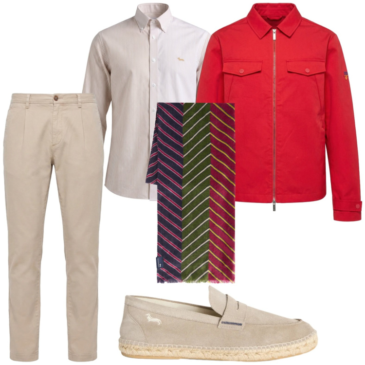 Outfit uomo - Passione red. Stile Trendy per Tutti i giorni. Abbinamento con pantaloni, cappotti, espadrillas, camicie, sciarpe.
