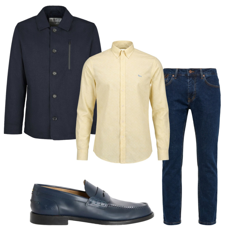 Outfit uomo - Camicia solare. Stile Trendy per Tutti i giorni. Abbinamento con pantaloni, scarpe stringate, camicie, piumini.