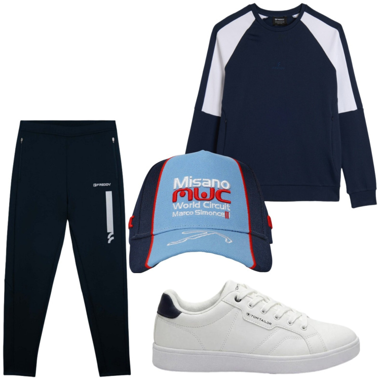 Outfit uomo - Relax. Stile Trendy per Sport. Abbinamento con sneakers, cappelli, pantaloni, felpe.