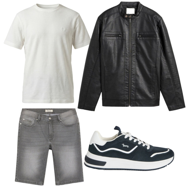 Outfit uomo - Casual skin. Stile Trendy per Tutti i giorni. Abbinamento con giacche, bermuda, sneakers, t-shirt.