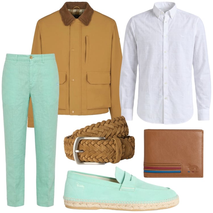 Outfit uomo - Eleganza estrema. Stile Trendy per Tutti i giorni. Abbinamento con portafogli, espadrillas, pantaloni chino, camicie, cinture, piumini.