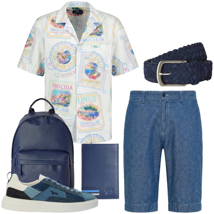 Outfit uomo - Total look #2442167. Stile Casual per Tutti i giorni. Abbinamento con portafogli, sneakers, bermuda, camicie a manica corta, cinture, borse sportive.
