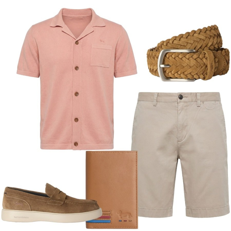 Outfit uomo - Total look #2442168. Stile Casual per Tutti i giorni. Abbinamento con portafogli, bermuda, camicie a manica corta, cinture, scarpe stringate.