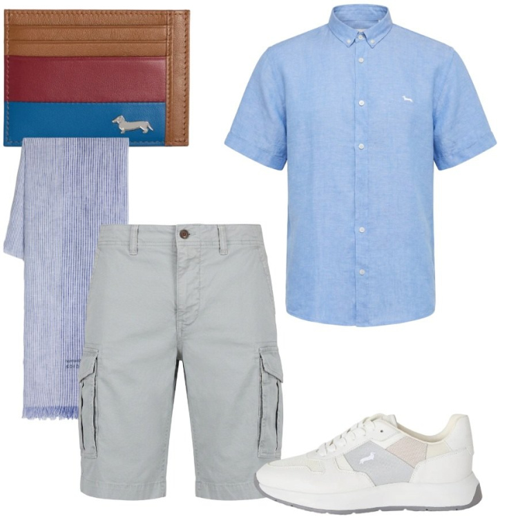 Outfit uomo - Total look #2442170. Stile Casual per Tutti i giorni. Abbinamento con sneakers, sciarpe, portafogli, bermuda, camicie a manica corta.