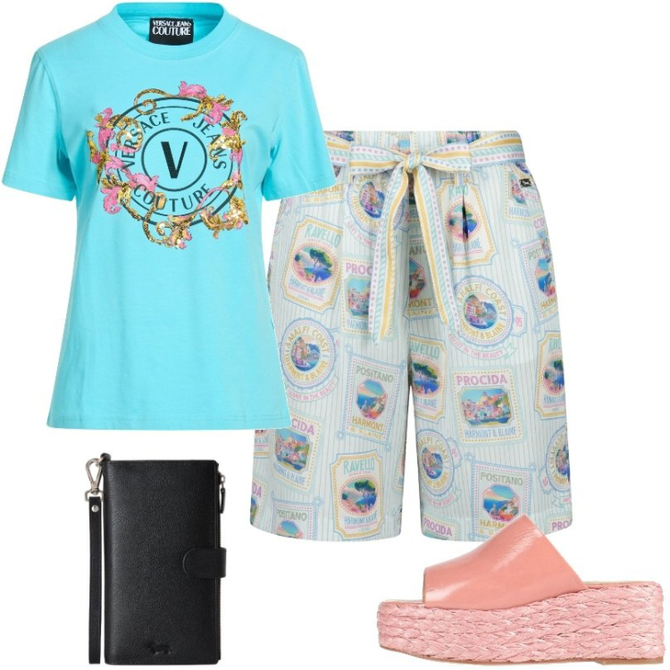 Outfit donna - Total look #2442178. Stile Casual per Tutti i giorni. Abbinamento con sandali in pelle, t-shirt, bermuda, portafogli.