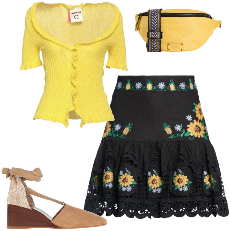 Outfit donna - Total look #2442186. Stile Casual per Tutti i giorni. Abbinamento con cardigans, décolleté, minigonne, marsupi.