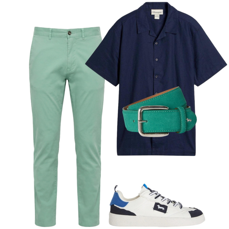 Outfit uomo - Total look #2442207. Stile Trendy per Tutti i giorni. Abbinamento con camicie a manica corta, sneakers, pantaloni, cinture.