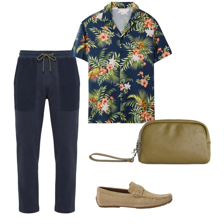 Outfit uomo - Camicia anni 90. per Tutti i giorni. Abbinamento con borse sportive, pantaloni, scarpe stringate, camicie a manica corta.