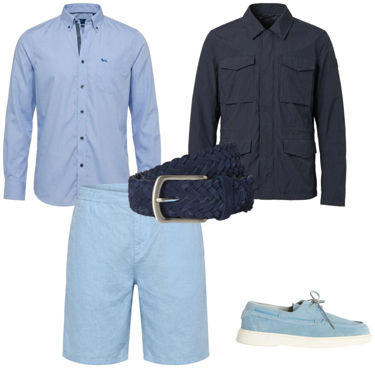 Outfit uomo - Mare e vela. per Mare. Abbinamento con scarpe stringate, bermuda, cinture, camicie, cappotti.