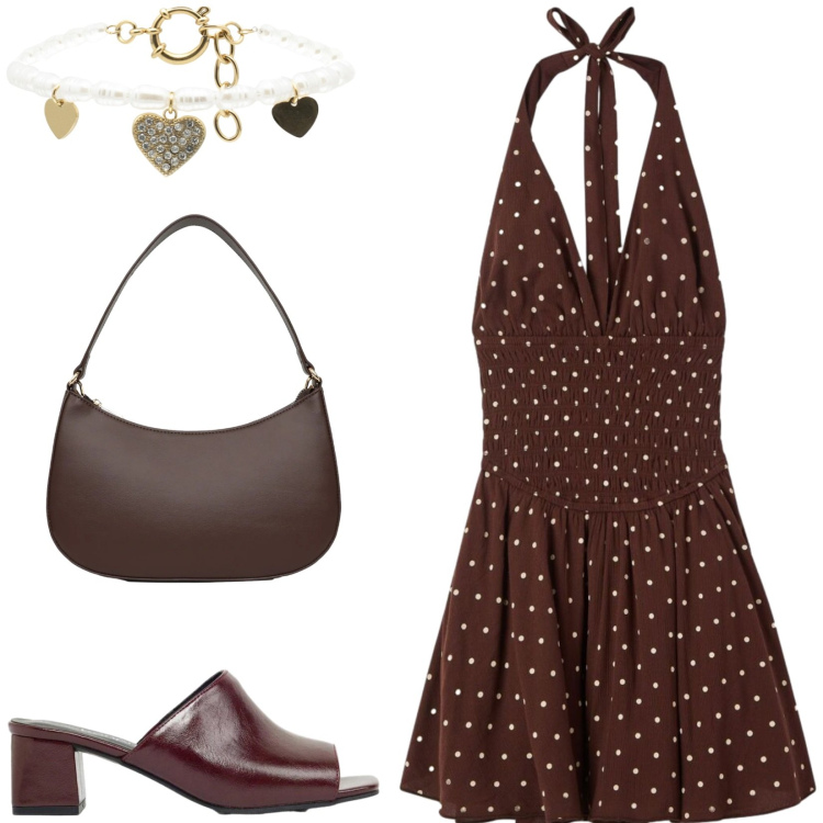 Outfit donna - Fresca tutto il giorno. Stile Vintage retrò per Tutti i giorni. Abbinamento con ciabatte, borse a tracolla, vestiti corti, braccialetti.