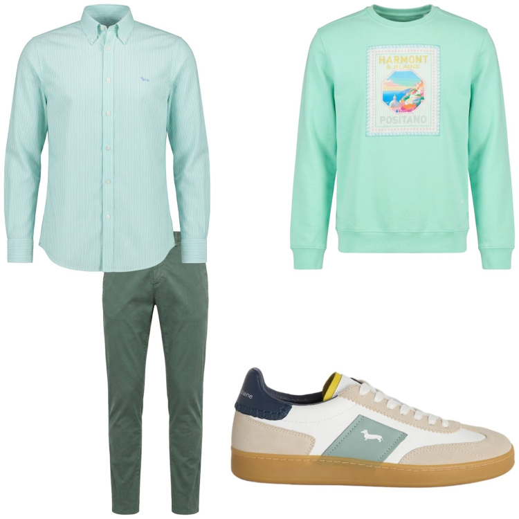 Outfit uomo - Total look #2442252. Stile Trendy per Tutti i giorni. Abbinamento con camicie, felpe, pantaloni chino, sneakers.