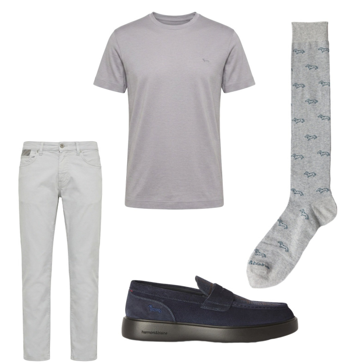 Outfit uomo - Total look #2442265. Stile Trendy per Tutti i giorni. Abbinamento con pantaloni, scarpe stringate, t-shirt, calzini.