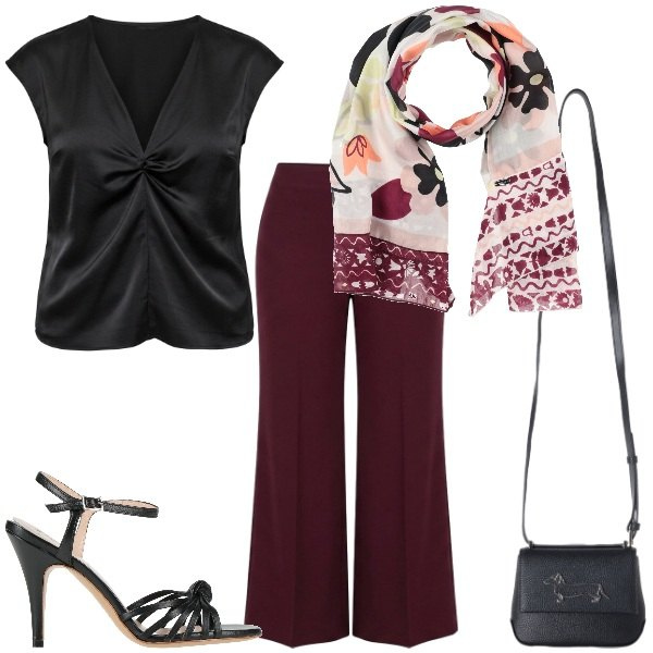 Outfit donna - Total look #2442286. Stile Chic per Serata fuori. Abbinamento con sciarpe, sandali in pelle, borse a tracolla, pantaloni a palazzo, canottiere.