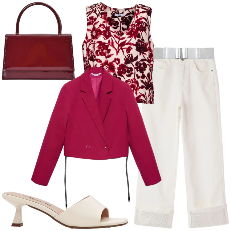 Outfit donna - Casual. Stile Casual per Tutti i giorni. Abbinamento con sandali, canottiere, cinture, blazer, jeans, borse a mano.