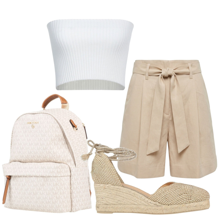 Outfit donna - Total look #2442312. Stile Minimal per Tutti i giorni. Abbinamento con zaini, espadrillas, top, bermuda.