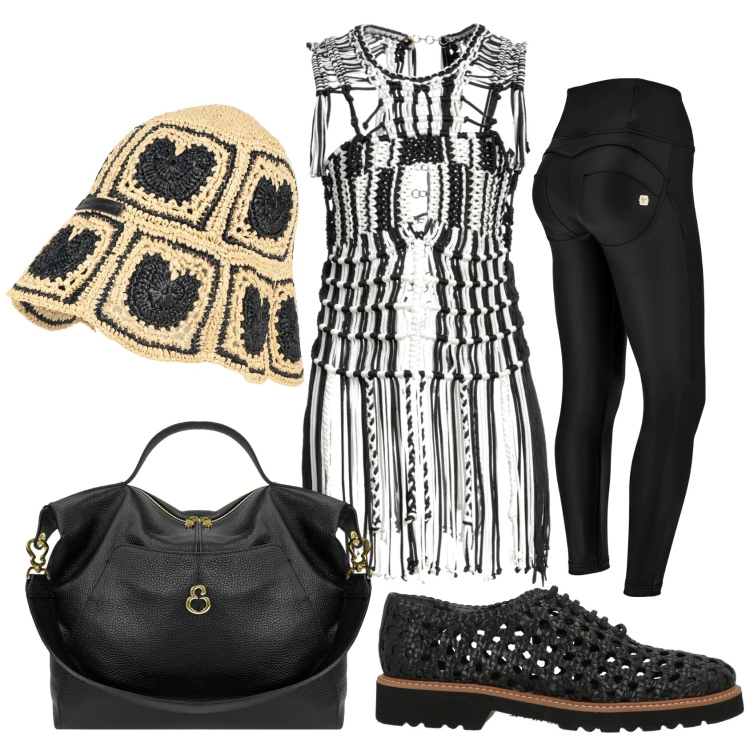 Outfit donna - Total look #2442316. Stile Trendy per Tutti i giorni. Abbinamento con cappelli, scarpe stringate, top, borse a spalla, pantaloni skinny.