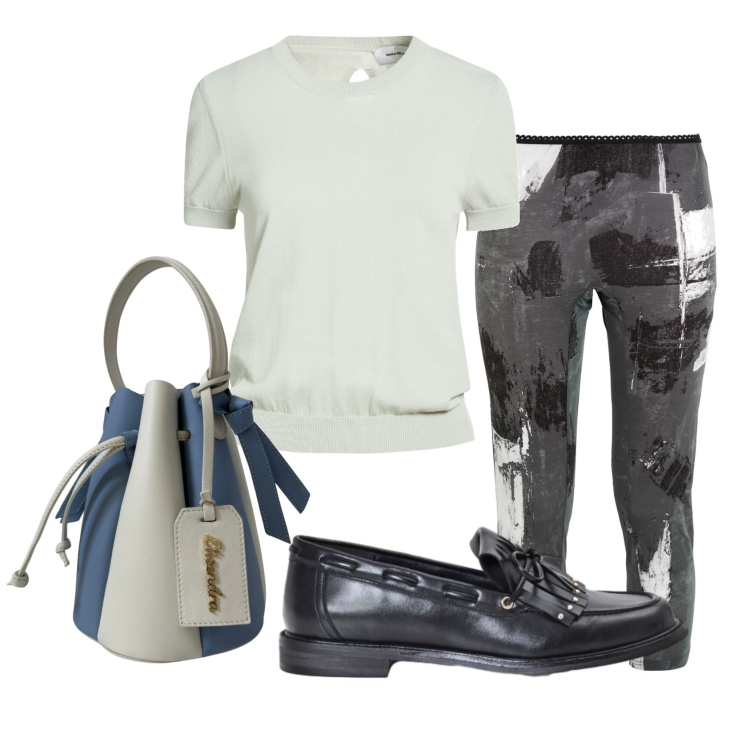 Outfit donna - Total look #2442318. Stile Urban per Ufficio. Abbinamento con pullovers, leggings, borse a secchiello, mocassini.