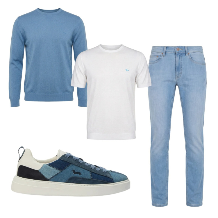 Outfit uomo - Total look #2442319. Stile Urban per Tutti i giorni. Abbinamento con jeans, sneakers, t-shirt, maglieria.