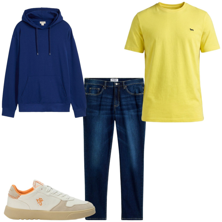 Outfit uomo - Total look #2442320. Stile Casual Abbinamento con jeans, felpe con cappuccio, t-shirt, sneakers.